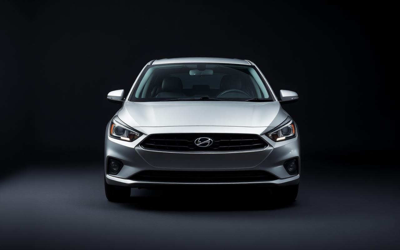 Hyundai Accent — Silver compact sedan rental car, front view