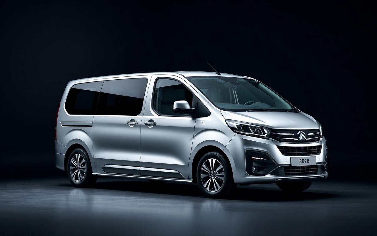 Kia Carnival — Silver seven-seater minivan rental car, front three-quarter view